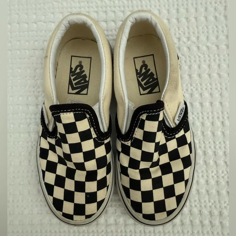 Vans unisex size 11 black and cream checkered slip ons - Picture 2 of 6
